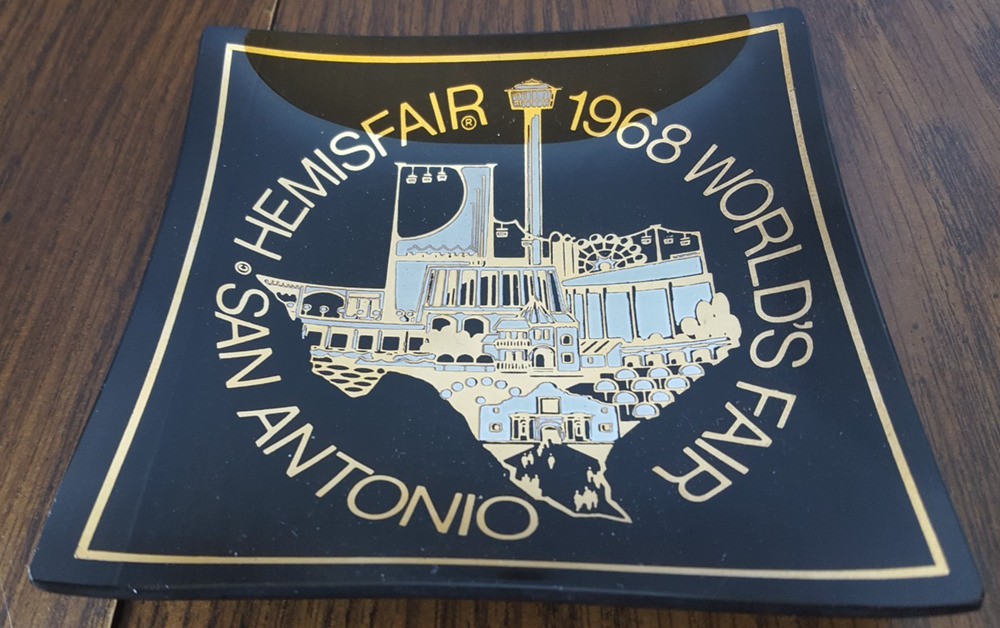 Hemisfair 1968 World's Fair San Antonio Black And Gold Glass Tip Tray